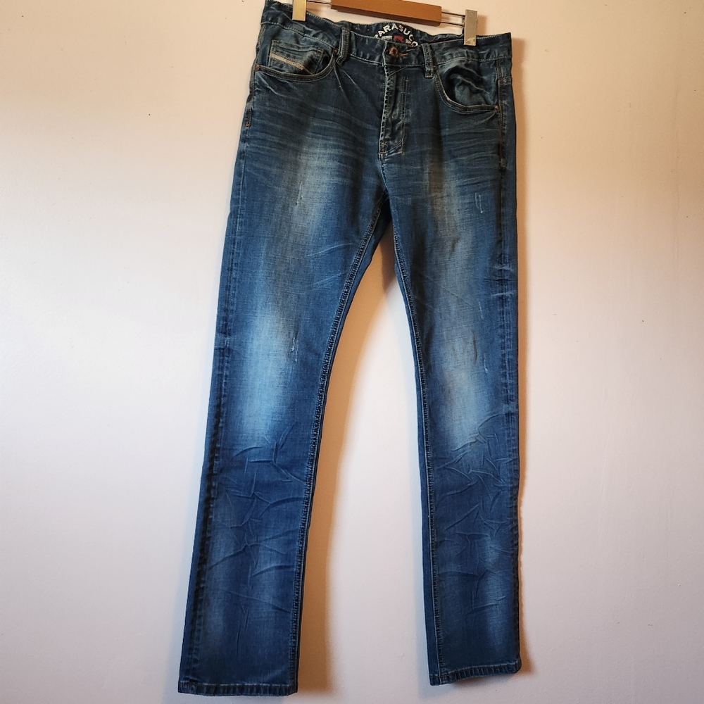 Vintage Parasuco Y2K Slim Fit Denim Jeans Blue Distressed Rise 10 Size 30